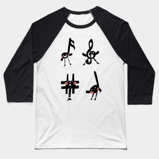 Funny Music Note Art, Cute Music Notes Baseball T-Shirt